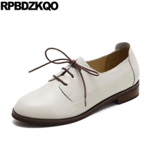 Винтажные женские туфли-оксфорды из воловьей кожи на шнуровке с круглым носком в стиле ретро; обувь на плоской подошве из натуральной кожи; белые женские туфли из натуральной японской кожи; сезон весна; Размеры 33