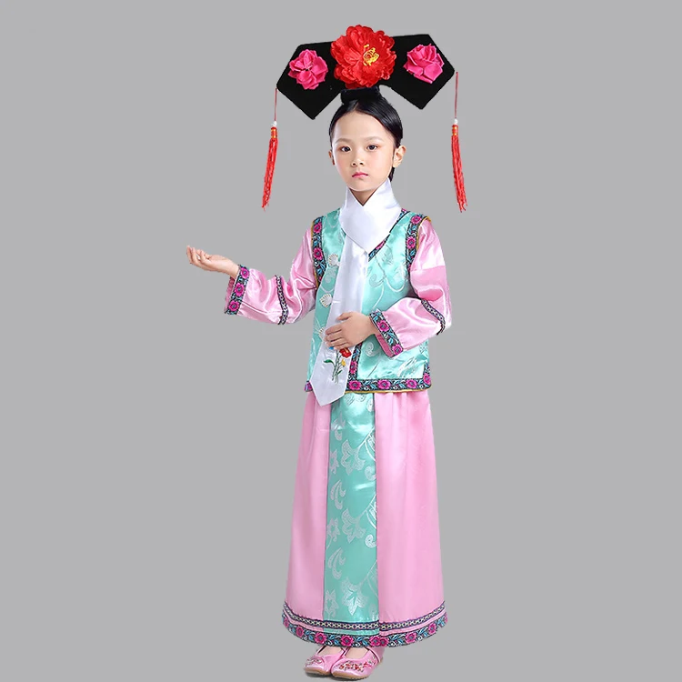 Детское платье в народном стиле династии Цин, традиционное китайское платье принцессы для девочек, Одежда для танцев, косплей, YZT083115