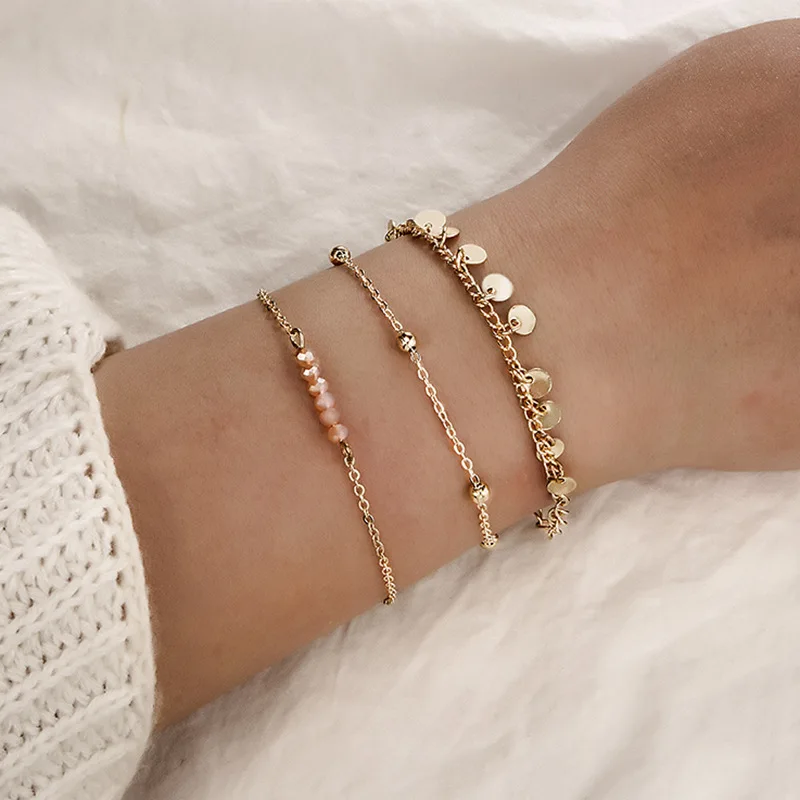 

3 Pcs/Set Gold Link Chain Paillette Charm Bracelet for Women Simple Gold Chain Bracelet Adjustable Lucky Friendship Jewelry 2019