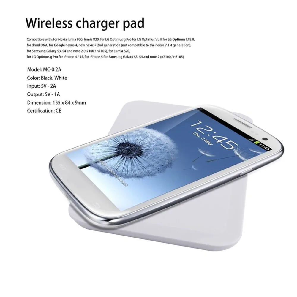 

Qi Standard Wireless MC-02A Charging Charger Transmitter Pad For iPhone 4 4S 5 5S 6 For iPhone X 8 Plus Nokia Lumia 1520 920 930