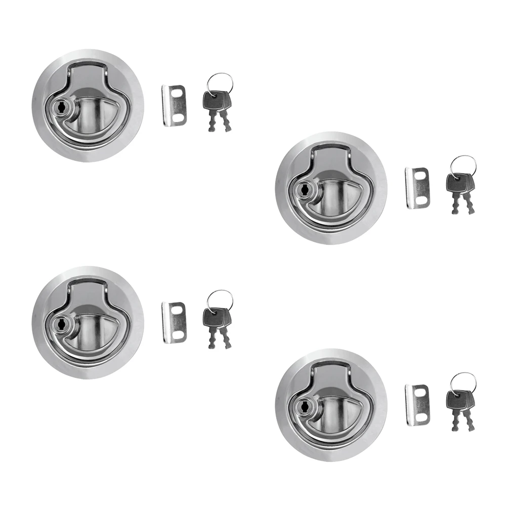4 Pieces Durable Zinc Alloy 2 Inch Boat Lock Flush Pull Hatch Latch Bright Chrome Plated w/ Keys Marine Hardware