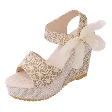 Women Sandals Summer Wedges Women s Sandals Platform Lace Belt Bow Flip Flops open toe high