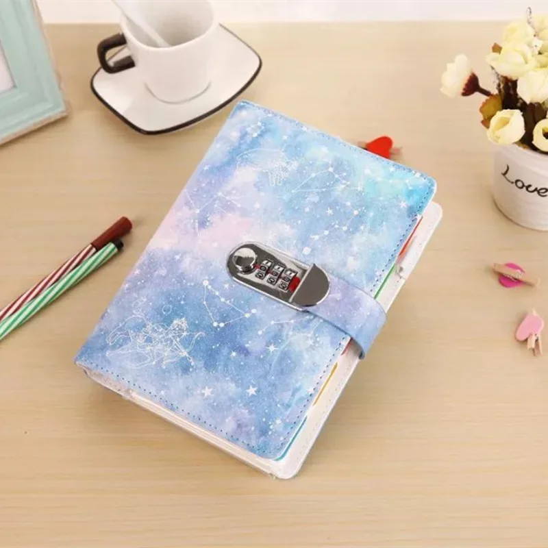 Creative Notebook Paper Planner Bullet Journal Agenda School Diary With Lock Password Note Book Multi-function Lose-leaf Travel - Color: A