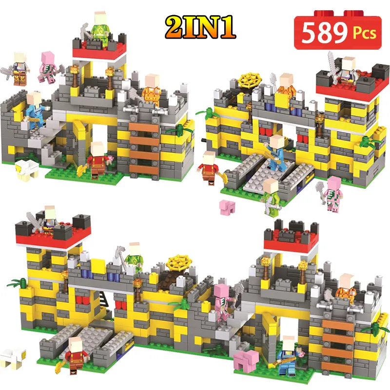 

2 IN 1My World Fortified Castle Steve Building Blocks Compatible LegoINGLYS Minecrafter Technic Character Toy For Children Gift