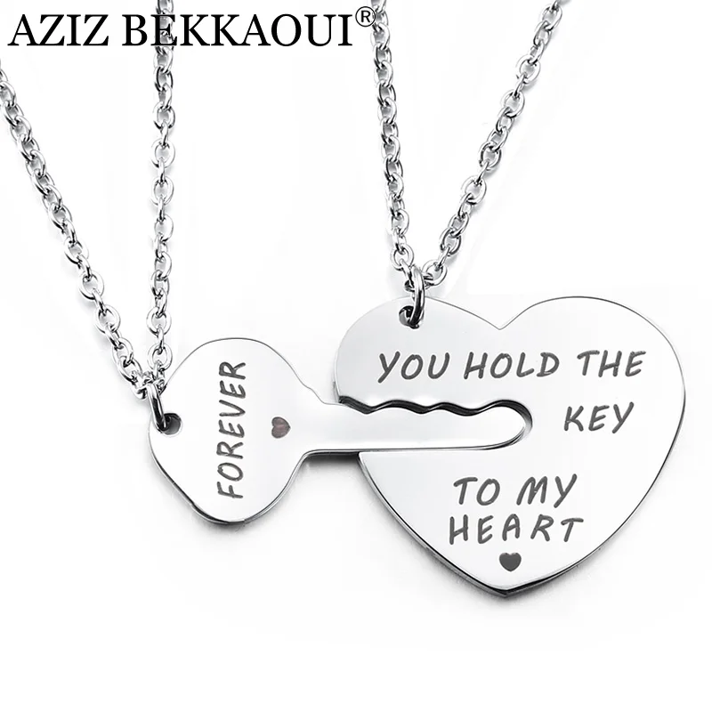 AZIZ BEKKAOUI Key&Heart Couple Necklace YOU HOLD THE KEY TO MY HEART FOREVER Pendant Necklaces for Lovers Fashion Jewelry Gift