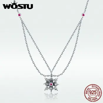 

WOSTU European Style 925 Sterling Silver Baroque Flower PenBNnt Necklaces Rose Zircon Long Chain For Women 925 Jewelry BKN320