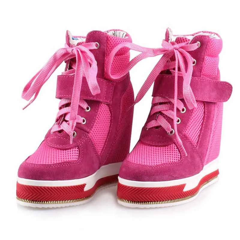 Новинка года; удобная дышащая женская повседневная обувь из сетчатого материала; женские ботинки на высокой танкетке, увеличивающие рост - Цвет: pink