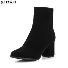 QZYERAI Autumn and winter high heels side zippers Martin boots women boots women’s shoes size 34-44