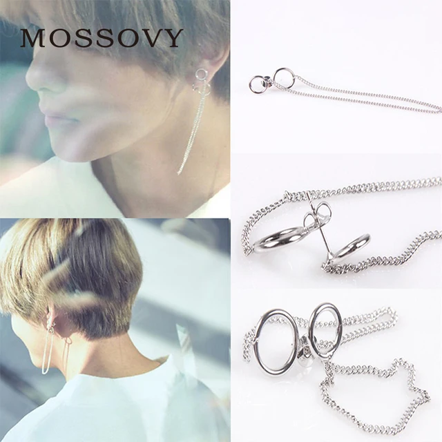 Mossovy Fashion Women Men Silver Metal Earring Minimalist Jewelry KPOP BTS V Ban Mossovy Fashion Women Men Silver Metal Earring Minimalist Jewelry KPOP BTS V Ban