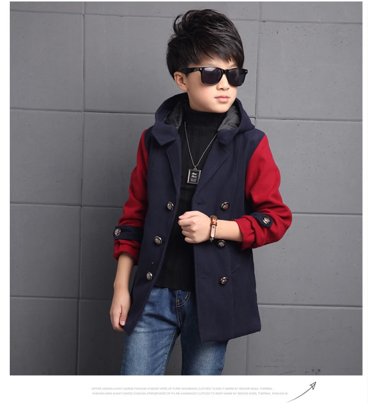 

children's clothing / winter new children's double-breasted long section of the Korean version of the big boy woolen jacket tide