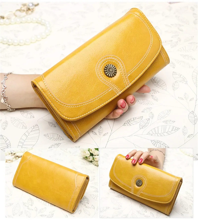 New Luxury Long Zipper Female Wallets Purses For Oil Wax Leather Phone Pocekt Clutch Lady Wallet Woman Purse Card Holder