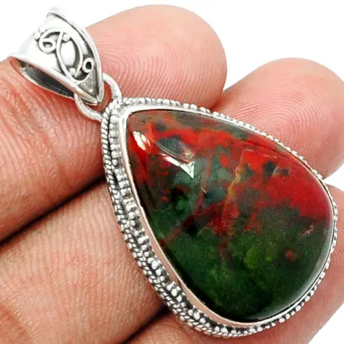 

Genuine Blood Stone Pendant 100 925 Sterling Silver Jewelry Jewellery 44mm AP0912