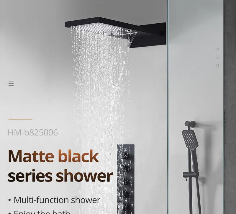 22Waterfall Rain Shower Sets Faucet Rotating Water Shower 4 Function Spa Waterfall Massage Bathroom Fixture Black Shower Set (1)