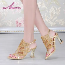 Летние сандалии на каблуках-столбиках со стразами босоножки из натуральной кожи золотые синие босоножки сексуальная свадебная обувь вечерняя обувь обувь для вечеринки туфли под платье туфли на каблуке 3 дюйма для выпускного вечера