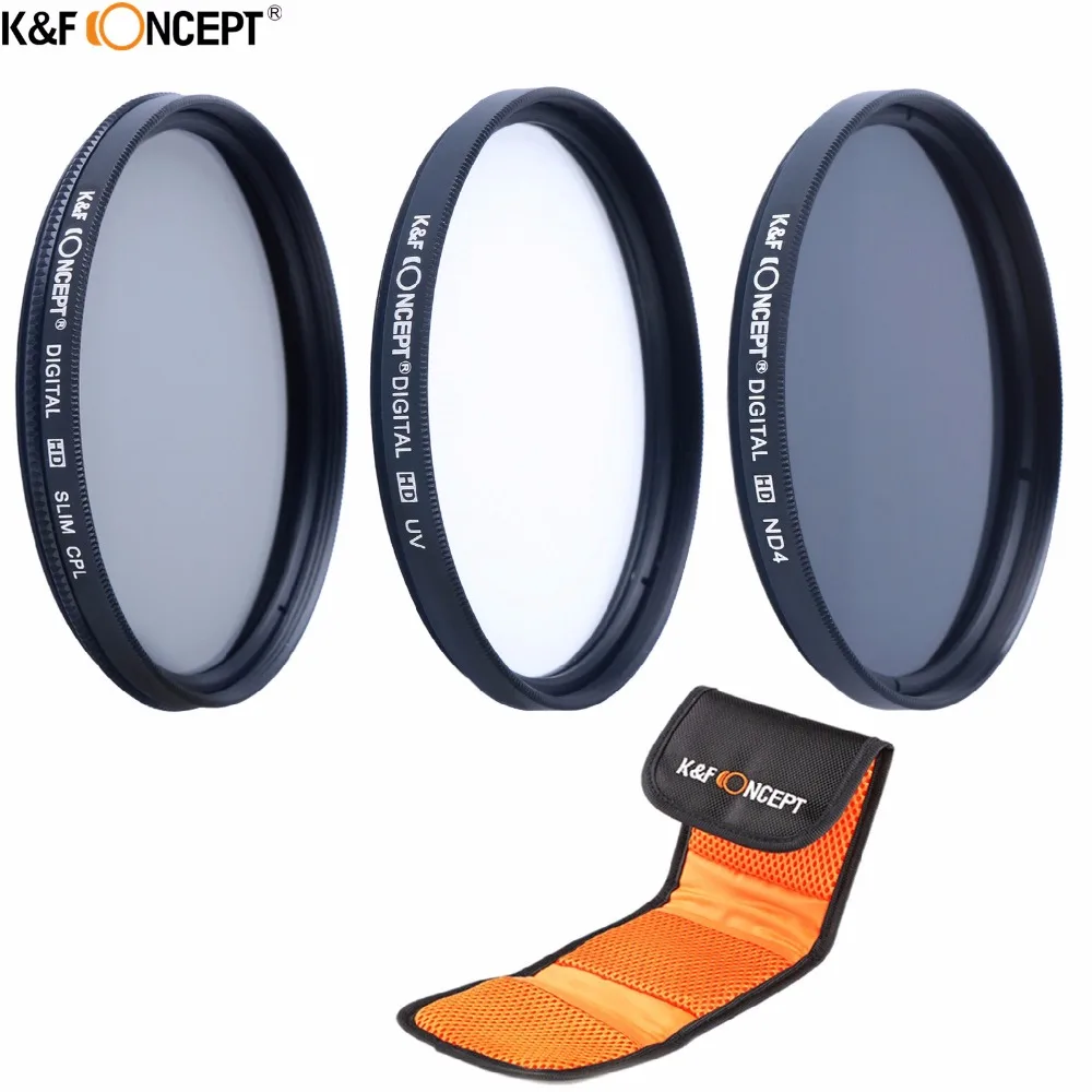 

K&F CONCEPT 3pcs 72mm UV CPL Circular Polarizer ND4 Neutral Density Lens Filter Kit +Pouch/Bags For Nikon Canon Sony Cameras