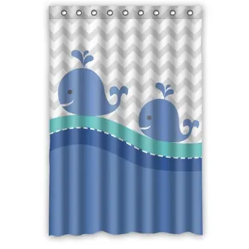 

Curtains 48(W)(H)-Inch Chevron Whales New Waterproof Polyester Curtain (Shower Rings Included)