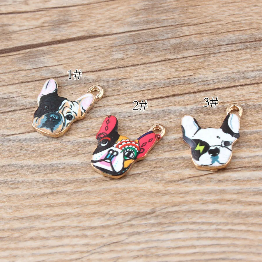 

Cute Dog Head Pendant 16*18mm Enamel Gold Charms DIY Jewelry Accessories For Handmade Necklace Keychains