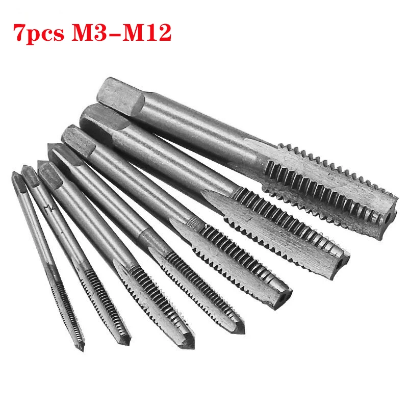 

7pcs M3-M12 Thread Taps HSS Metric Tapper Right Hand Thread Tap Tool 0.5mm-1.75mm Pitch For Woodworking Tools
