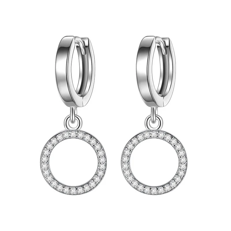 

100% 925 sterling silver new fashion geometric design shiny zircon stud earrings for women wholesale jewelry birthday gift