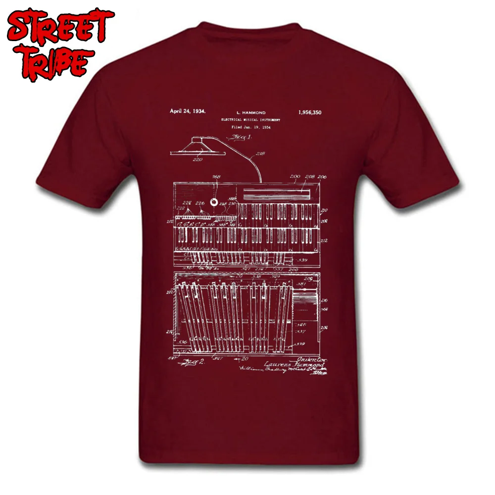 Design Casual Short Sleeve Tops Tees NEW YEAR DAY Round Collar Cotton Fabric Young T Shirts Casual T-Shirt Wholesale 1934 Hammond Organ Patent Art s -4291 maroon