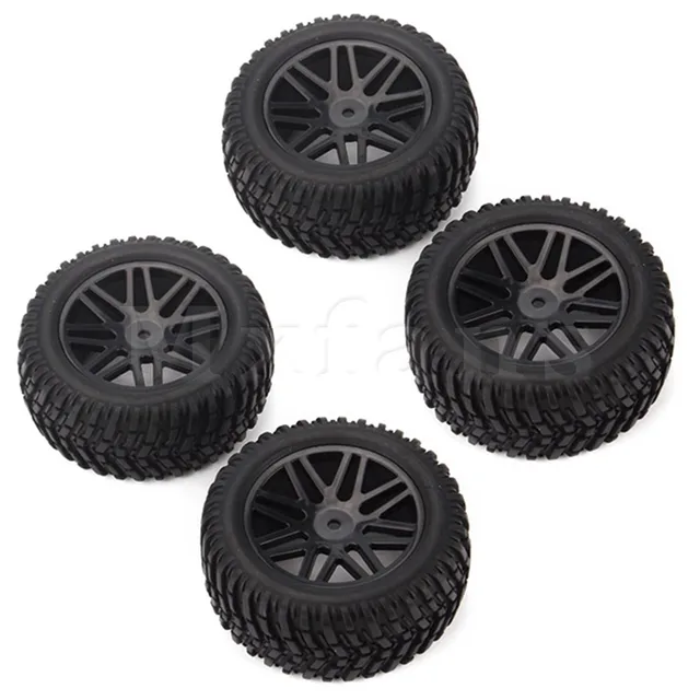 Best Price Mxfans 4 Pcs Off-Road Vehicle Wheel Rim Black Tires Rubber 1:10 85mm Outer Diameter