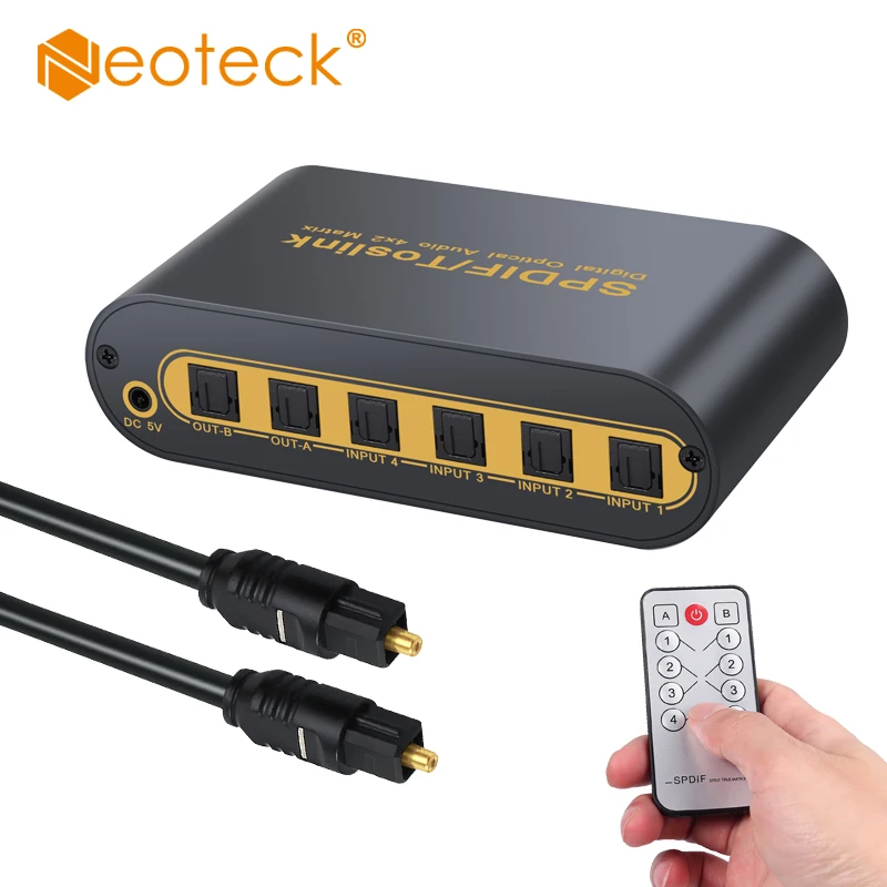 Neoteck цифровой аудио 4x2 Переключатель сплиттер 4 в 2 выход с пультом дистанционного