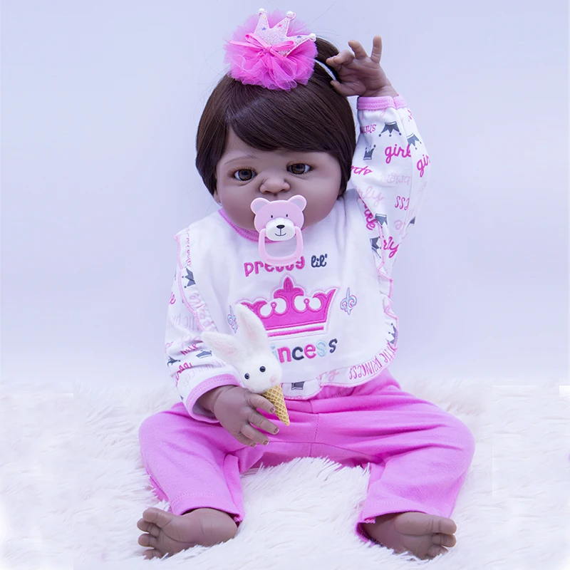 

lifelike bebe reborn baby doll vinyl silicone real gentle touch Black skin princess doll playmate 55cm for kids best gift toy