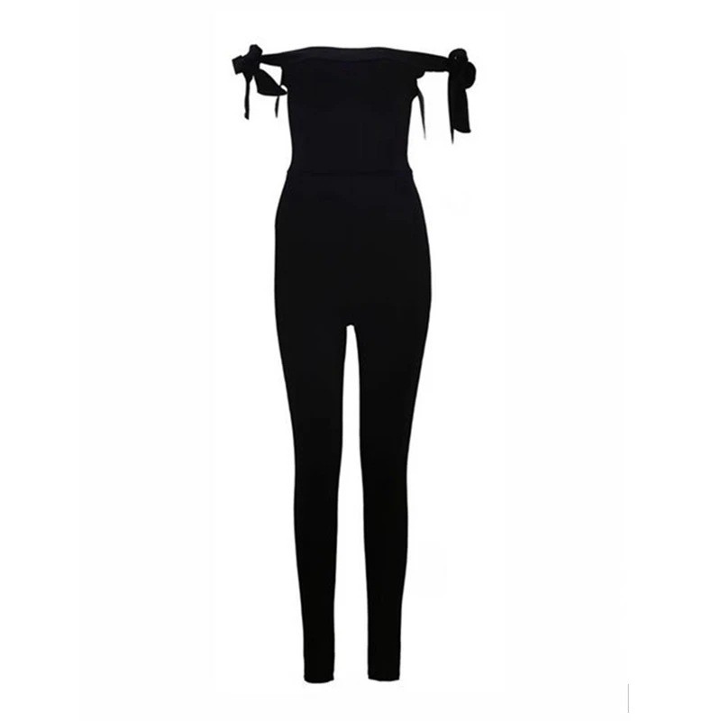 Leger Babe/Новинка года; женские комбинезоны с повязкой; сексуальный Облегающий комбинезон с открытыми плечами; Повседневные Вечерние облегающие комбинезоны с открытой спиной - Цвет: Черный