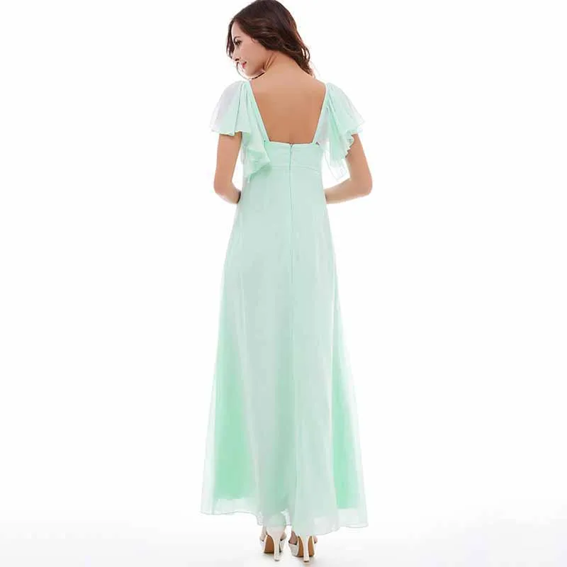 Dressv Мятное длинное вечернее платье недорогое с коротким рукавом и квадратным