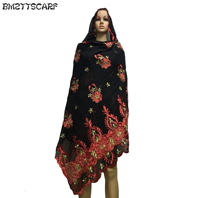 Африканский шарф, мусульманский женский большой хлопковый шарф с вышивкой, хлопок, мусульманский шарф больших размеров для шали BM471