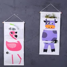 Fabric Hanging Storage Bag Cartoon Animals Linen Cotton Wall Door Closet 3 Pockets Storage Bag Organizer For Bathroom Bedroom banjini bathroom bagping bagping court bag patch card cotton