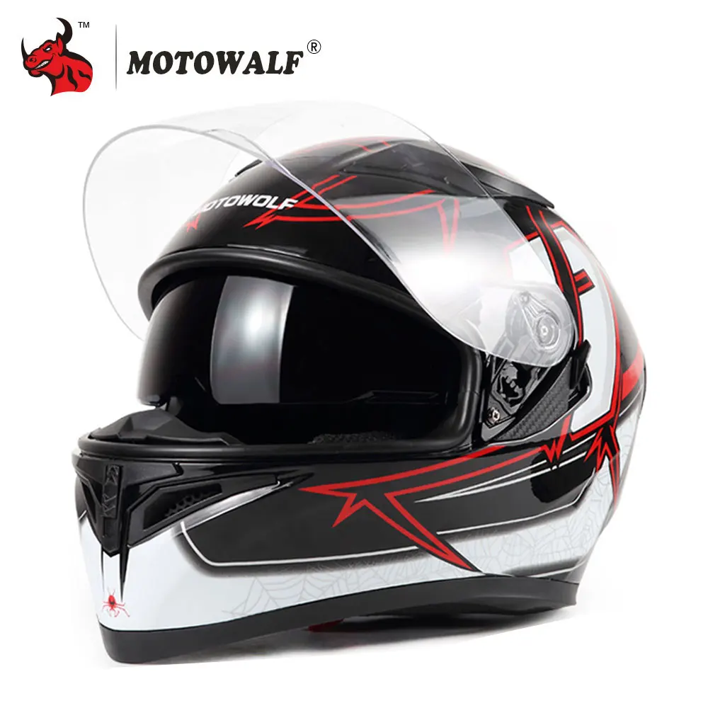 

MOTOWALF Motorcycle Helmet Flip Up Double Visors Moto Helmet Racing Full Face Moto Casco Men Motocross Helmet Black