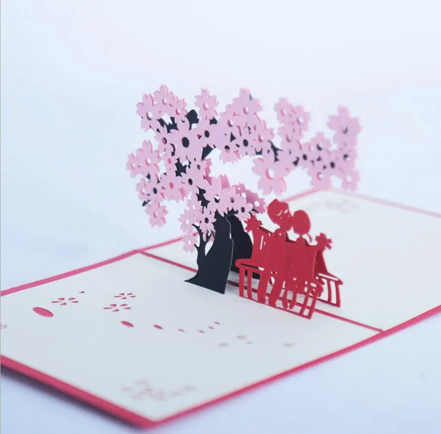  10pcs Cherry Tree Lover Handmade Kirigami Origami 3D Pop UP Greeting Cards Invitation card For Wedd - 32812572561