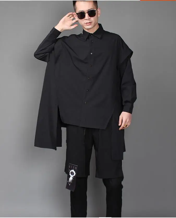 M-XL! Весенняя новая темная серия, свободная Асимметричная рубашка с длинными рукавами, мужская рубашка с имитацией двух длинных мужских рубашек - Цвет: shirt