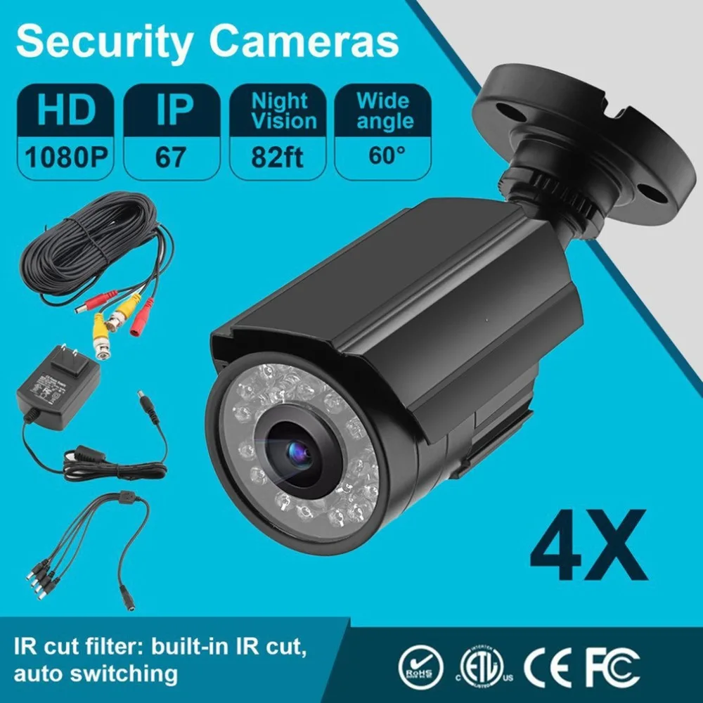 

4pcs 1080P Night Vision Security Cameras 60 degree Wide Angle Bullet Shape Outdoor Surveillance Monitor US EU UK AU Socket