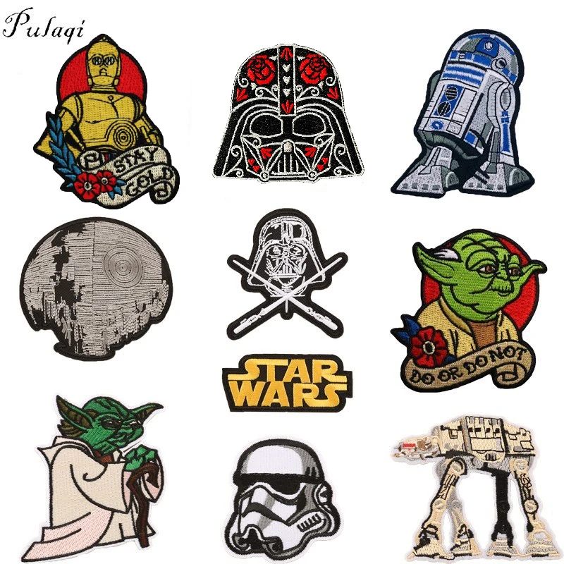 

Pulaqi Star War Patches Iron On Clothes Chewbacca Yoda Storm Trooper BB8 Robot Embroidered Patch For Clothing Girls Boys H
