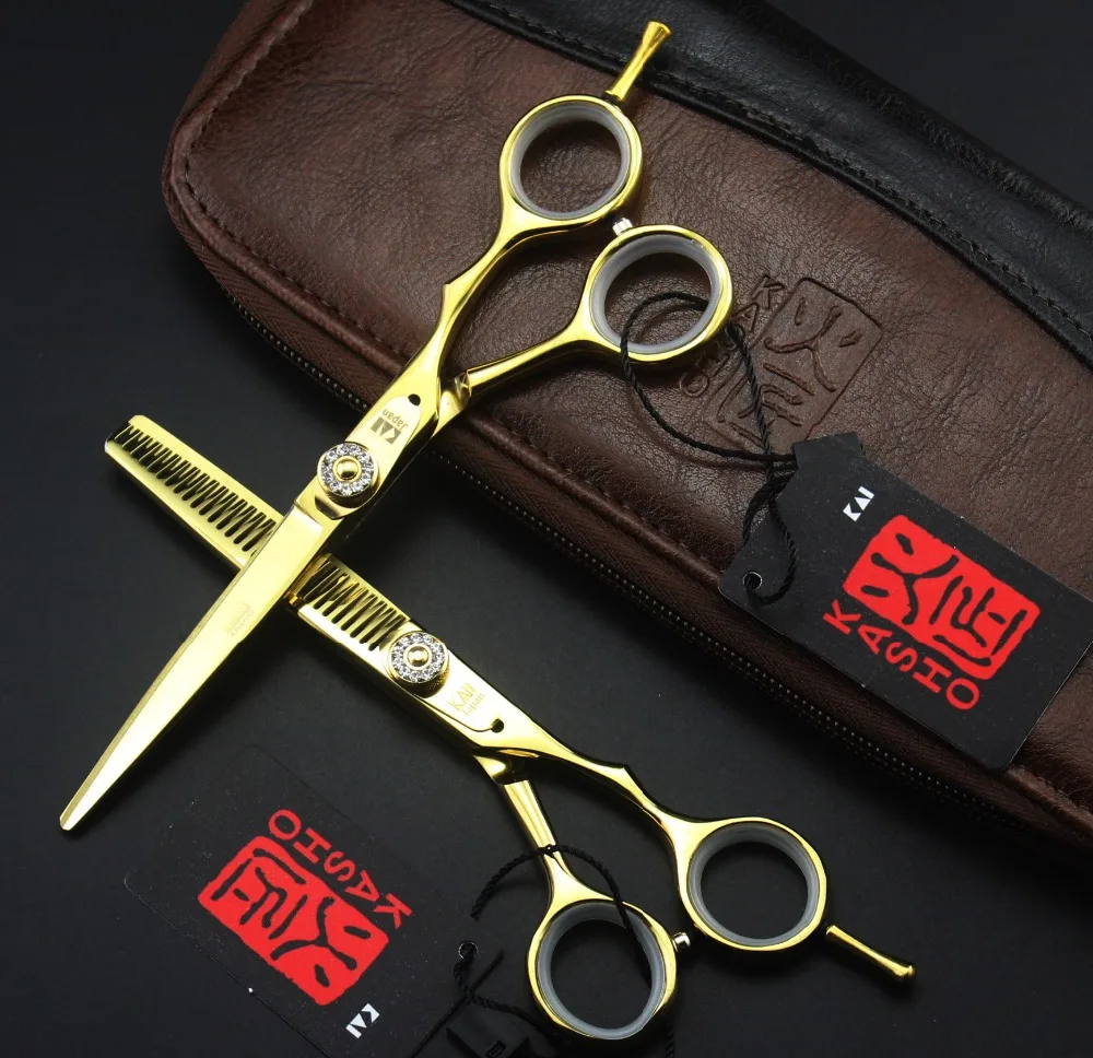 100 Best 5.5'' Golden Hairdressing Scissors With Bag JP 440C 62HRC