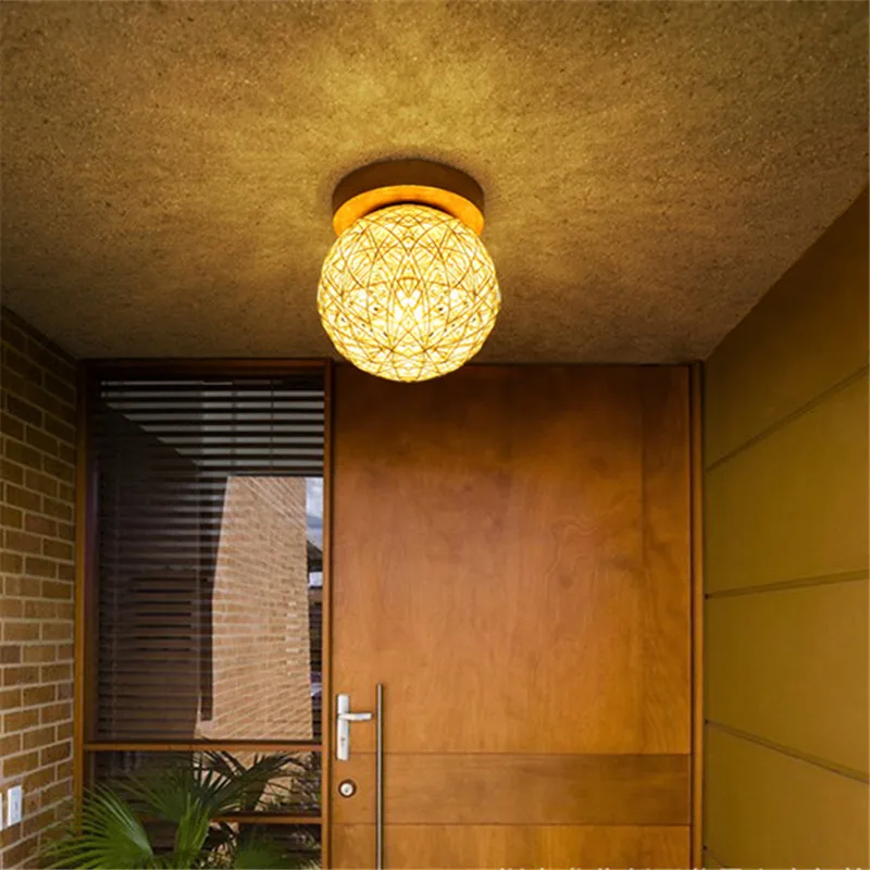 

Creative Rattan Ball Ceiling Lamp Simple Loft Aisle Restaurant Dining Room Ceiling Light Country Bedroom Shop Bar Lustre Decor