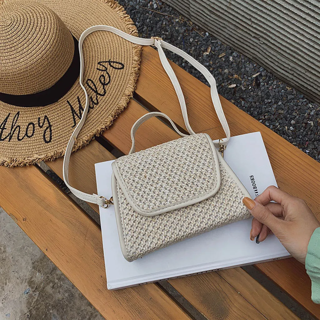 

Women Bags Beach Straw Bucket Bag Burlap Square Pack Messenger Bag Crossbody Bag Shoulder bale Lady Simple Style Hand package