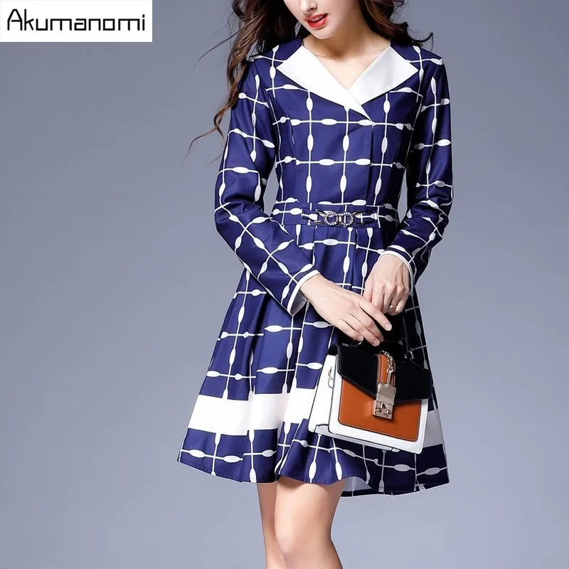 Autunno Inverno Plaid Dress V Neck Completa Manica Paillettes Ornamento Ginocchio lunghezza Vestiti Delle Donne della Molla del Vestito Più Il Formato 5XL 4XL 3XL 2XL