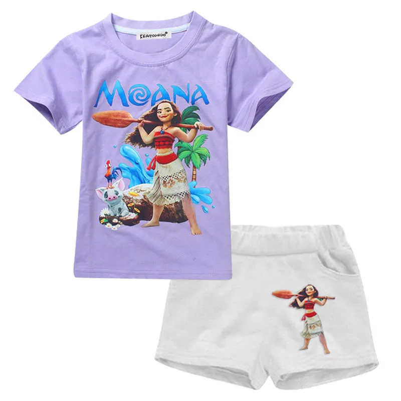 Детская одежда летняя одежда для девочек комплекты с троллями спортивные костюмы для детей, спортивные костюмы детская одежда с Эльзой и моаной для детей 3, 4, 5, 6, 7, 8 лет - Цвет: Purple