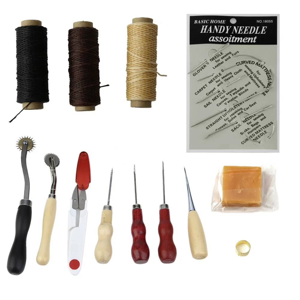 14pcs/set Leather Craft Hand Stitching Sewing Tools Thread Awl Waxed