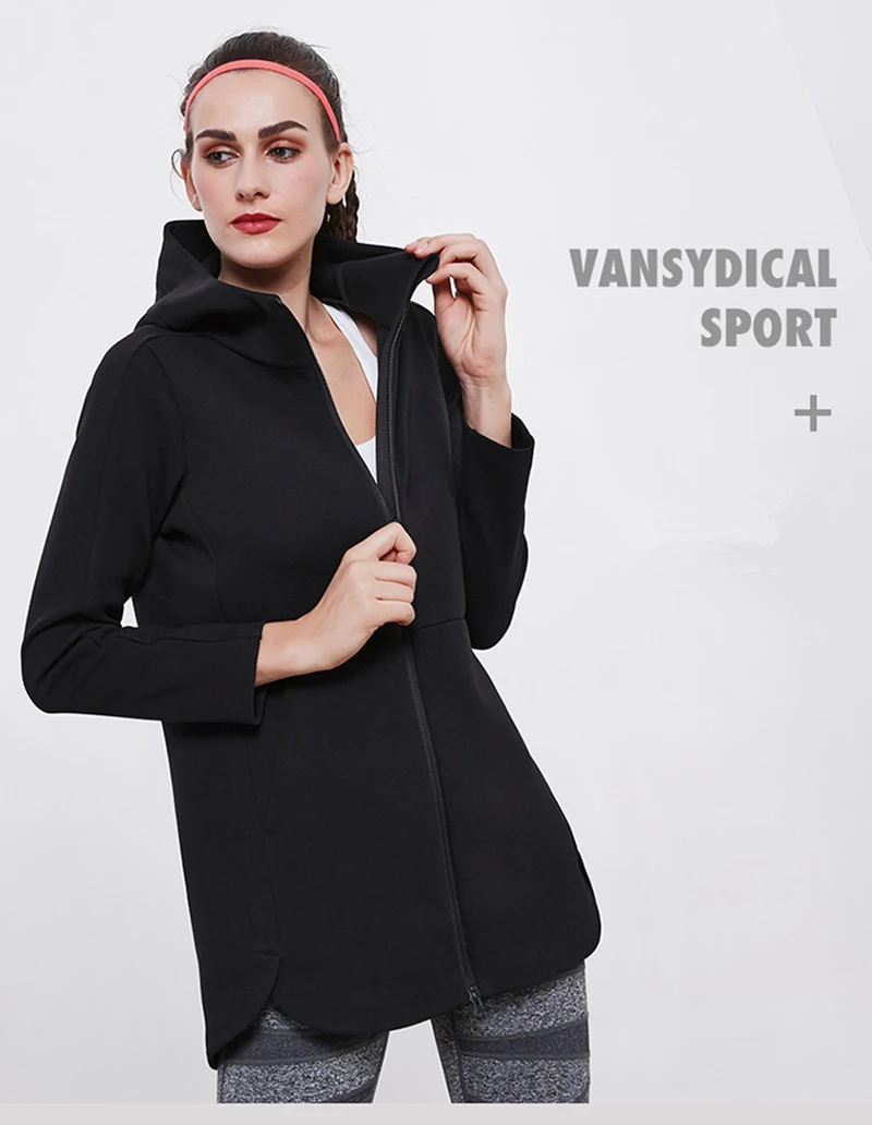 Vansydical, женская зимняя куртка, Спортивная, с капюшоном, ветрозащитное пальто, длинные, для бега, йоги, куртки, для женщин, для фитнеса, тренировки, спортивная одежда, топы
