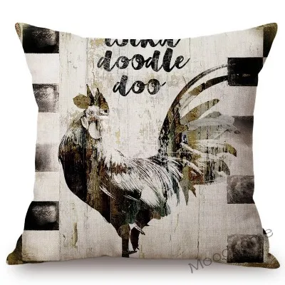 Vintage Farm Animals Rooster Cow Pig Sheep Home Decorative Sofa Throw Pillow Cover Sweet Farm Retro Cotton Linen Cushion Cover