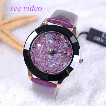

GUOU New Arrival Relojes Hongkong Brand Women Rhinestone Watches Crystal Ceramic Leather Band Women Dress Watches Hot relojes
