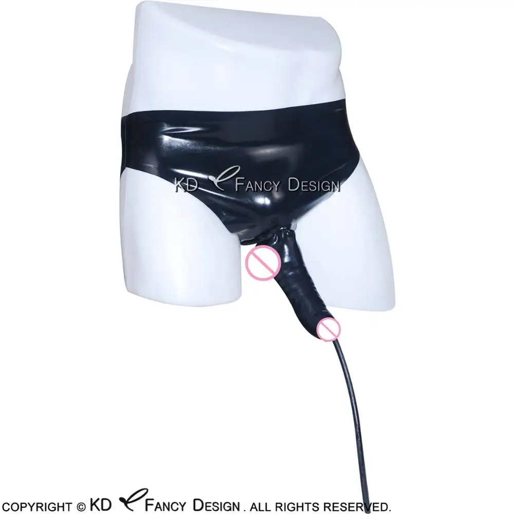 

Black Latex Briefs With Penis Sheath Condom And Piss Tube Rubber Underwear Shorts Bottom DK-0033