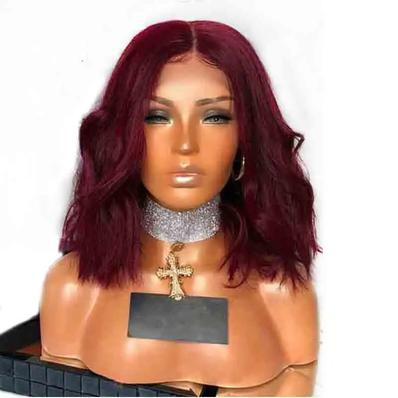 99J Red Human Hair Bob Wig 150 Density Deep Parting 13*6 Lace Front