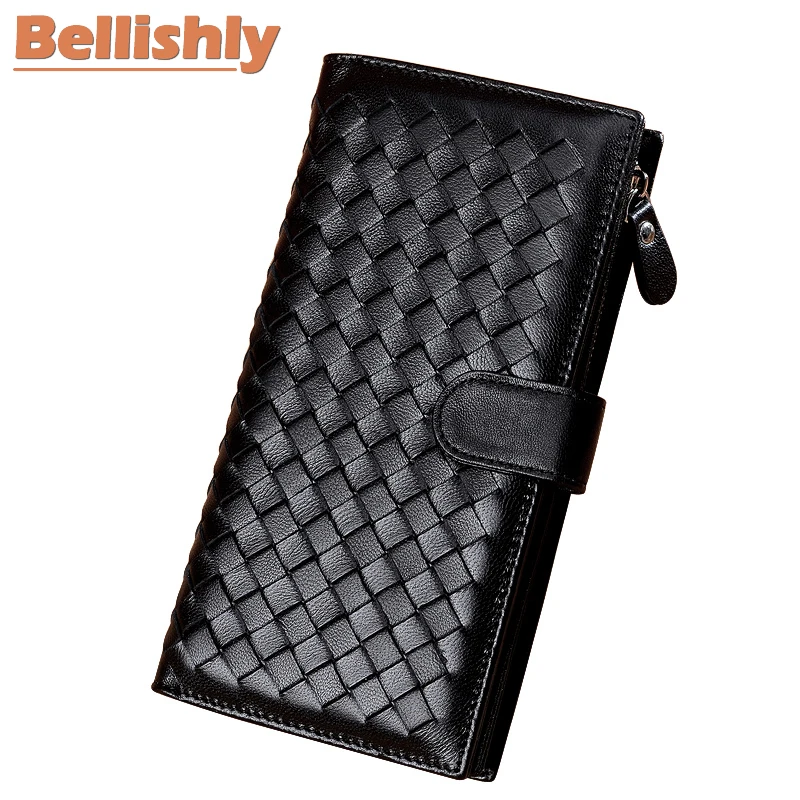 

Bellishly Women's Solid color Business handmade Long wallets Woman Knitting Woven Pattern Purse Ladies Card Holder Cartera Mujer