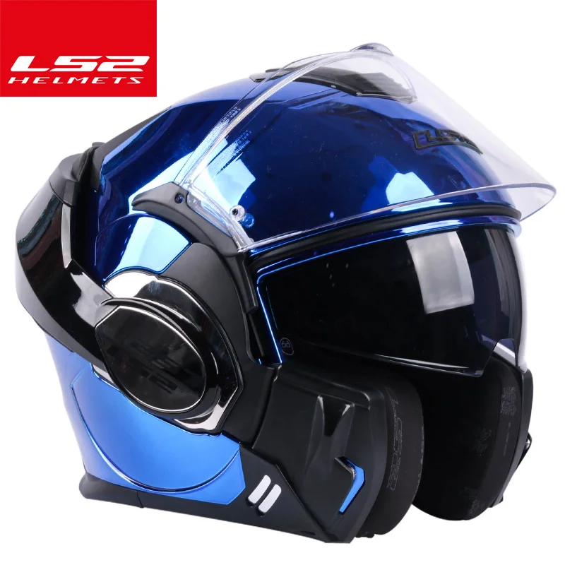blue LS2 FF399 откидной шлем с двойными линзами мотоциклетный шлем задний сальто шлем - Цвет: blue
