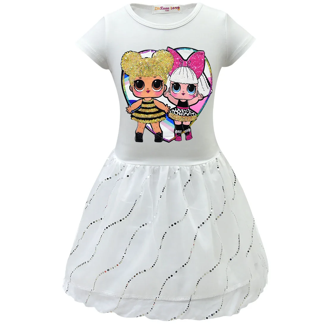 

Little Girl Lol Dress Cartoon Baby Children's Clothing Kids Short Sleeve Hoodie Dress Girl Dolls Clothes Birthday Party Vestidos